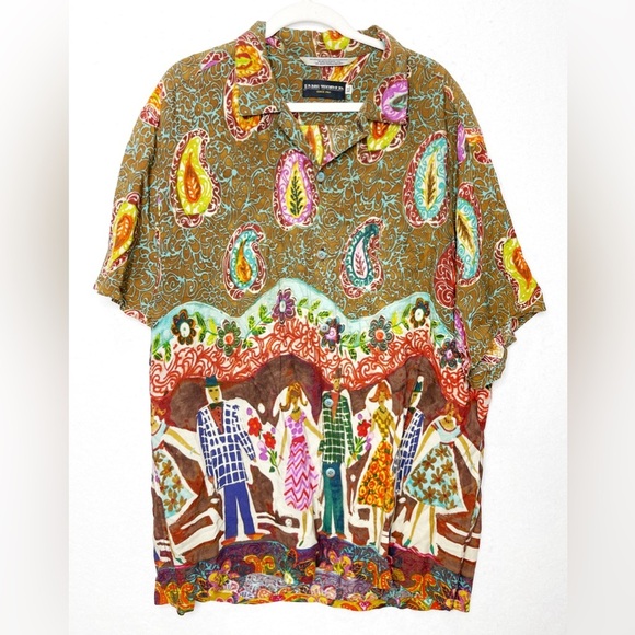 Vintage Jams World Buttons Hawaiian Shirt XL Jitterbug Print Pocket Short Sleeve - Picture 1 of 7